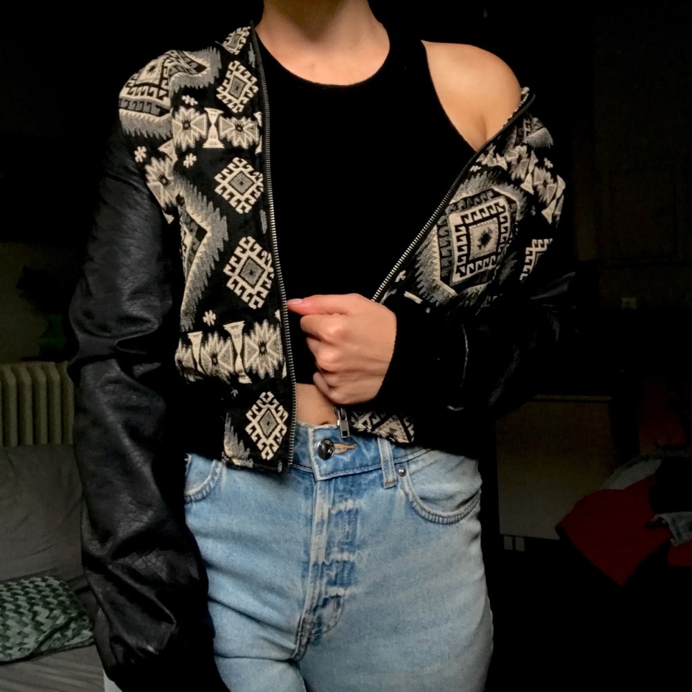 Bolero Style Leather Bomber Jacket